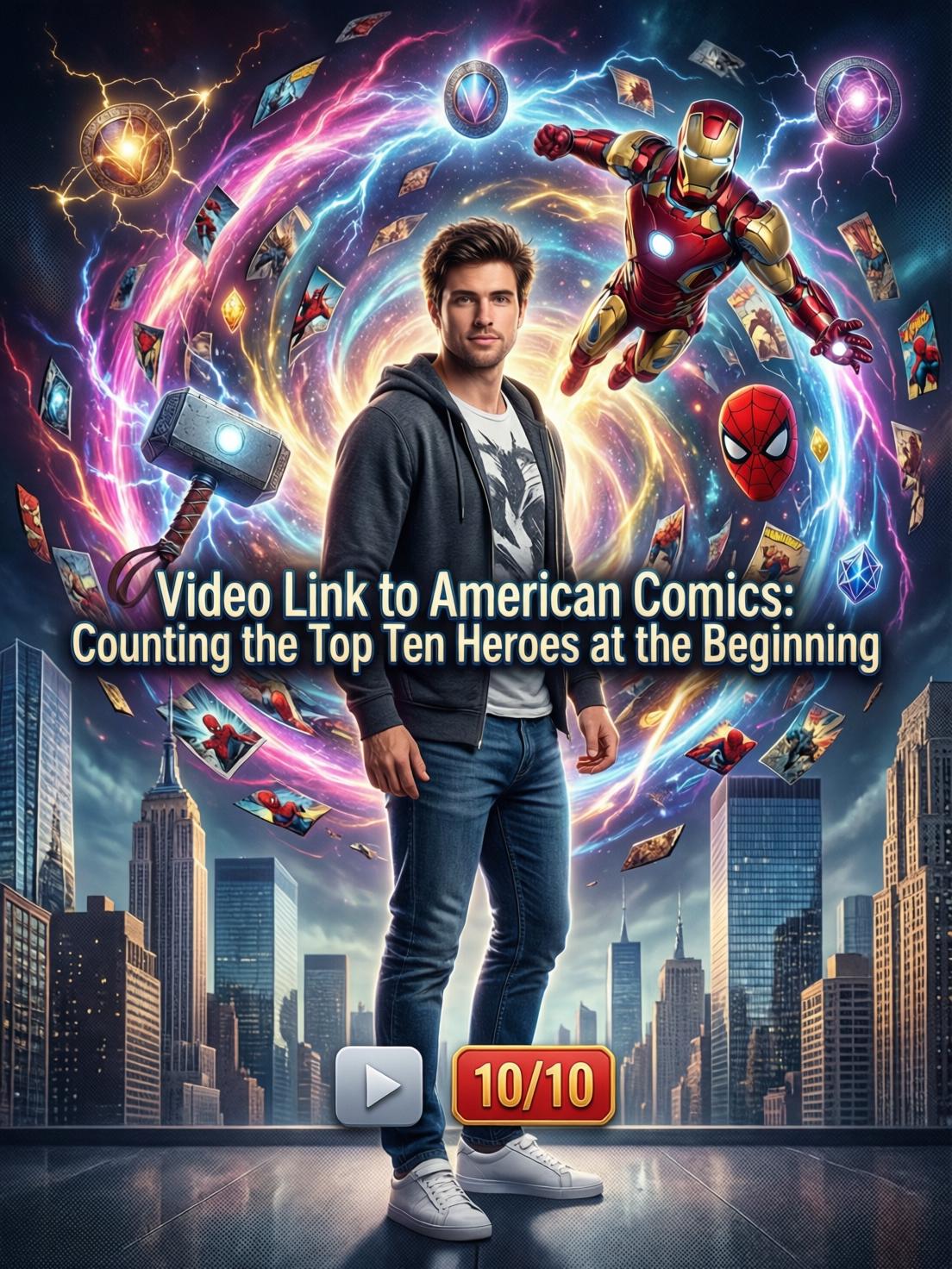 Video link to American comics, counting the top ten heroes at the beginning cover