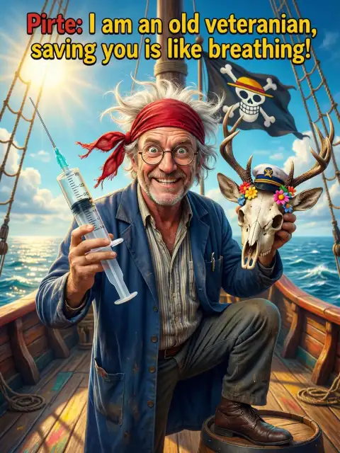 Pirate: I am an old veterinarian, saving you is like breathing! cover