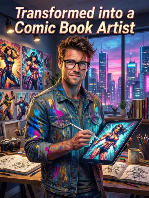 Transformed into a comic book artist cover