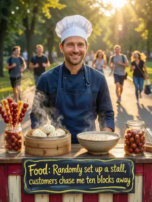 Food: Randomly set up a stall, customers chase me ten blocks away cover