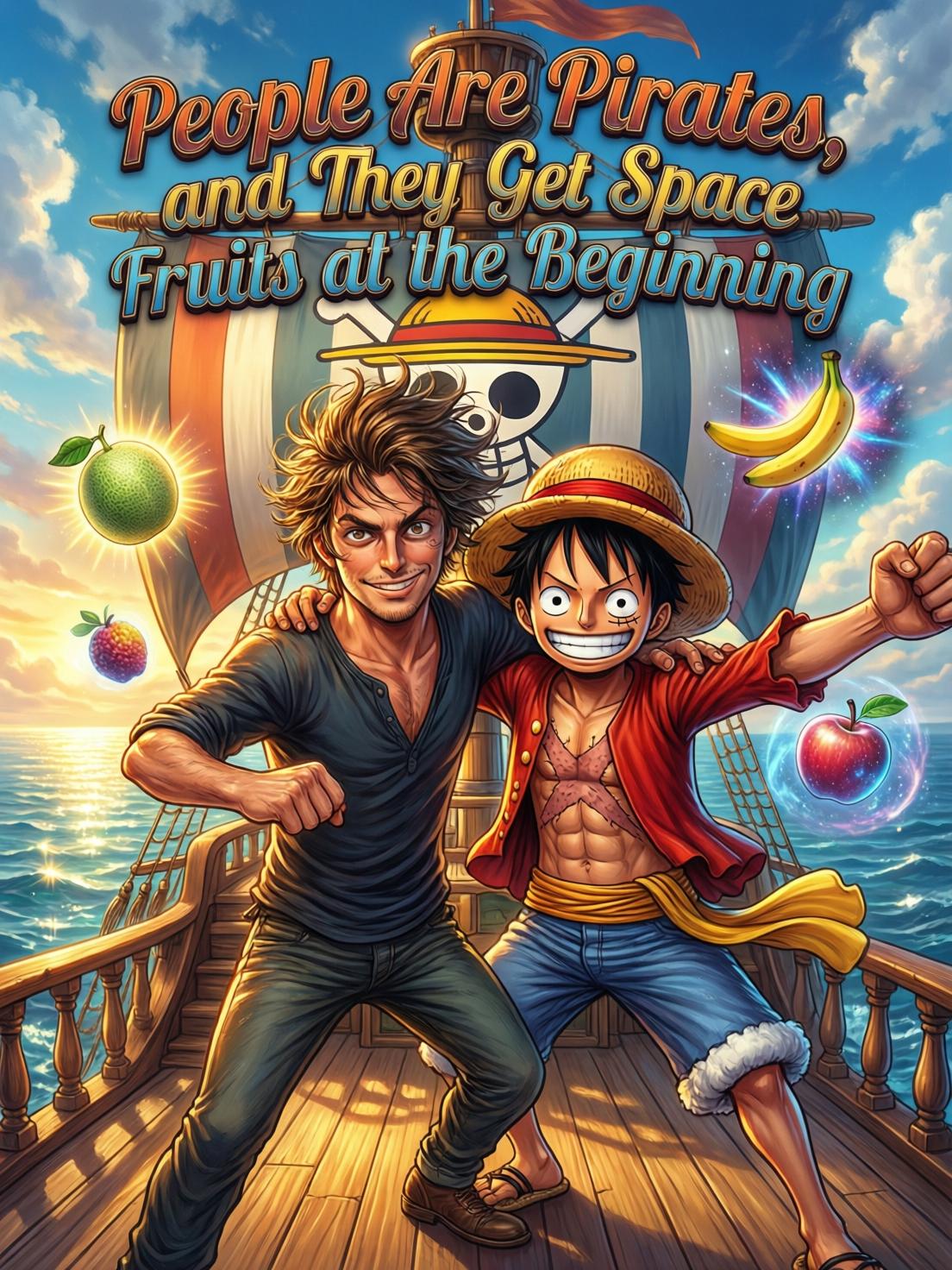 People are pirates, and they get space fruits at the beginning cover