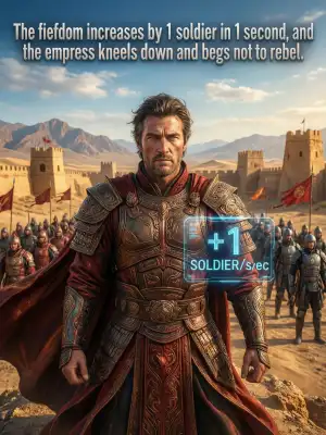 The fiefdom increases by 1 soldier in 1 second, and the empress kneels down and begs not to rebel cover