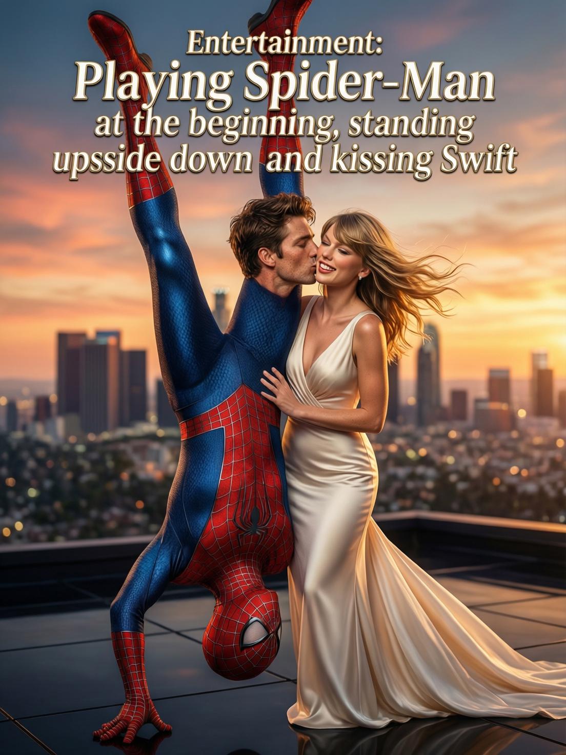 Entertainment: Playing Spider-Man at the beginning, standing upside down and kissing Swift cover