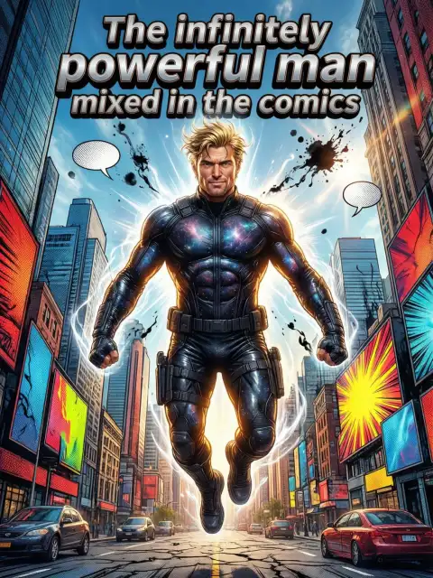 The infinitely powerful man mixed in the comics cover