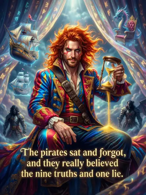 The pirates sat and forgot, and they really believed the nine truths and one lie. cover