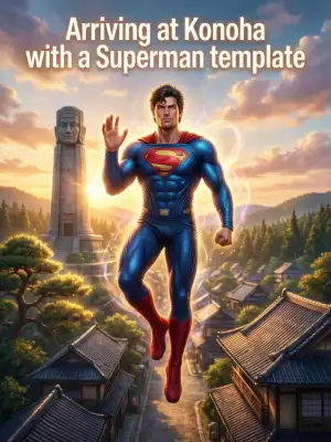 Arriving at Konoha with a Superman template cover